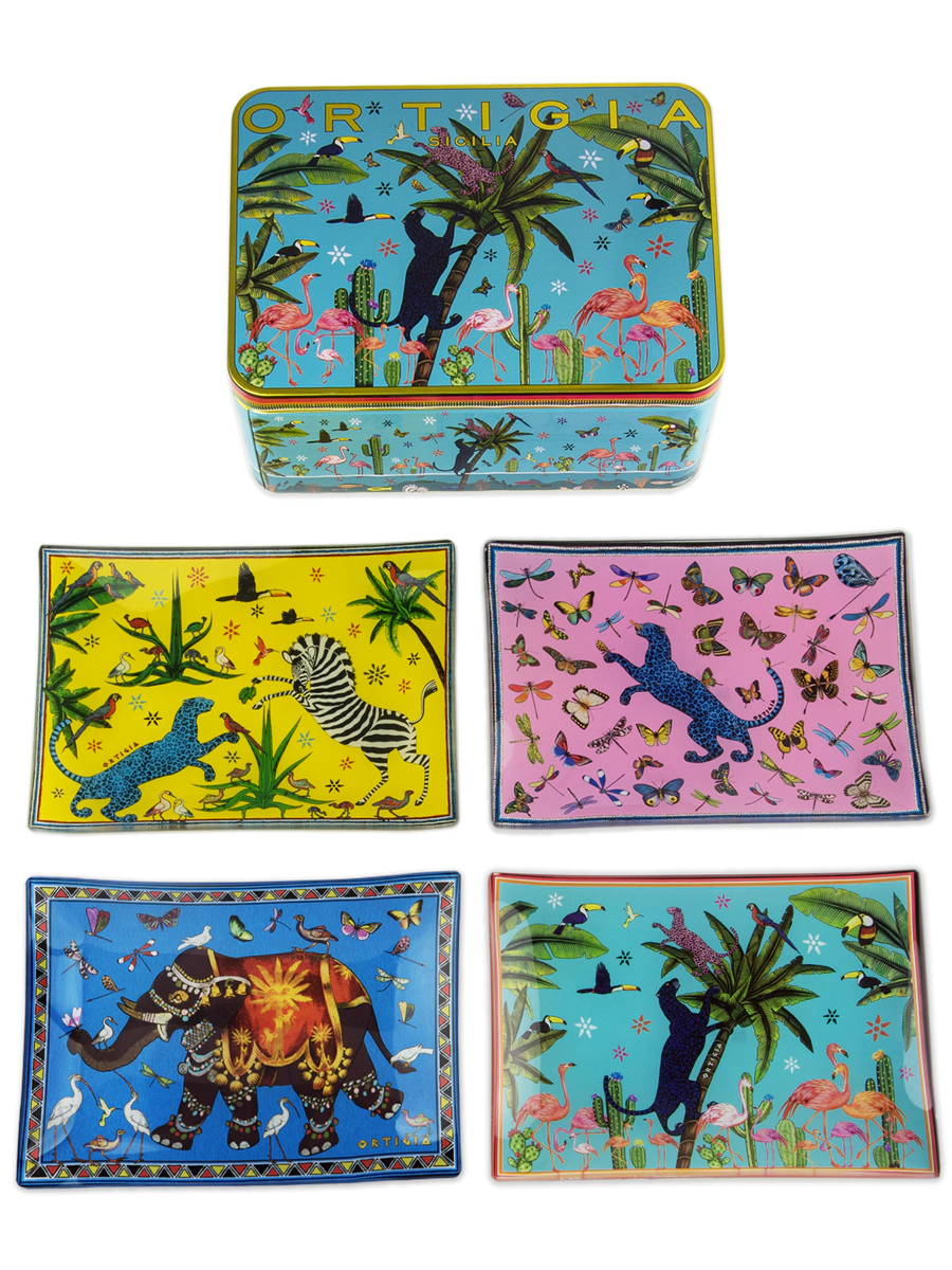 TIN 4 GLASS PLATES JUNGLE