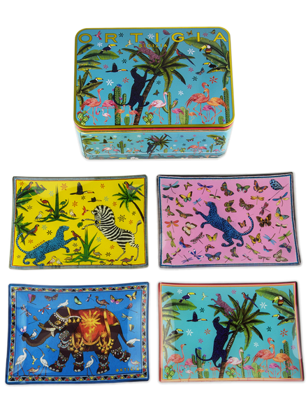 TIN 4 GLASS PLATES JUNGLE