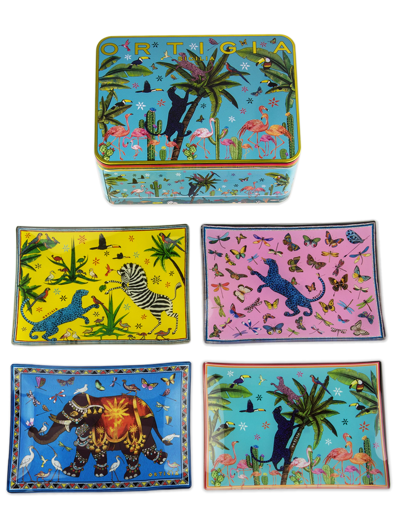 TIN 4 GLASS PLATES JUNGLE