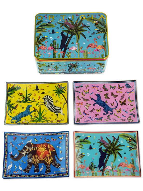 TIN 4 GLASS PLATES JUNGLE